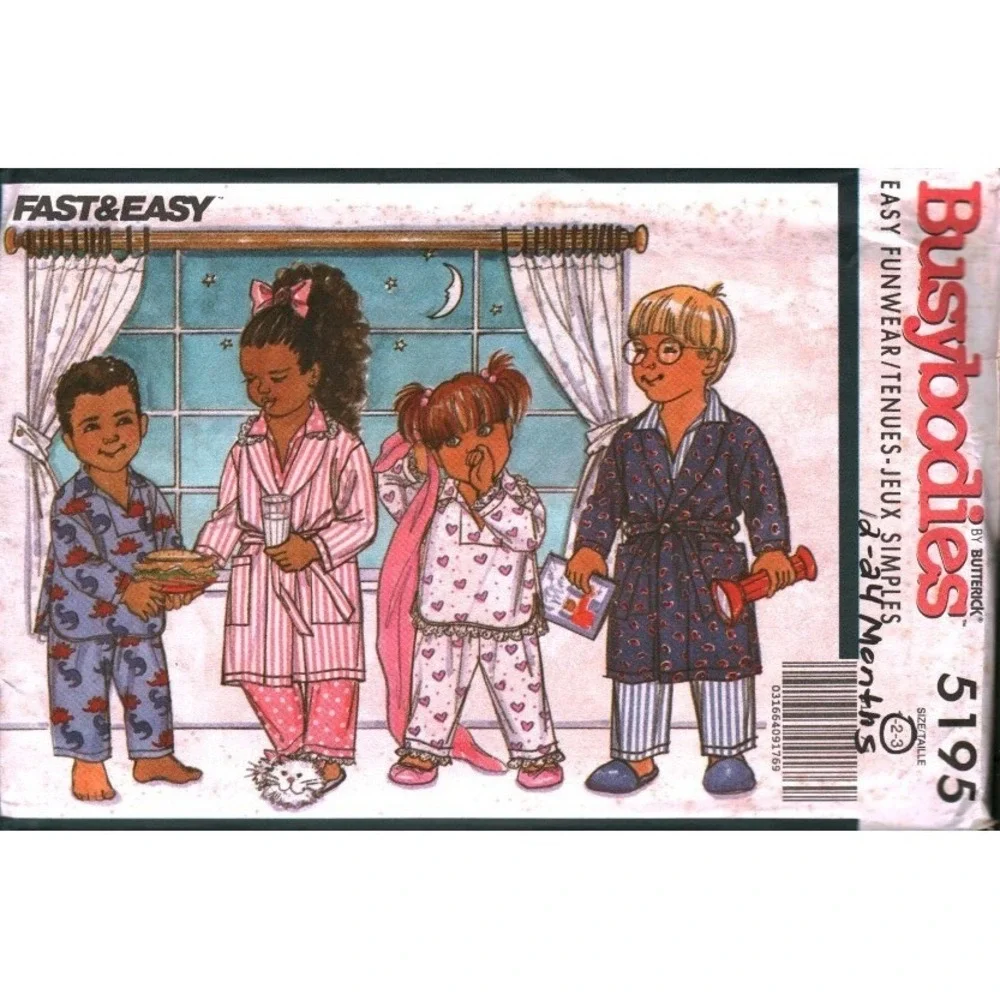 Butterick 5195 Busy‎ Bodies Kids Robe Top Pants Sewing Pattern Size 1-2 CUT
